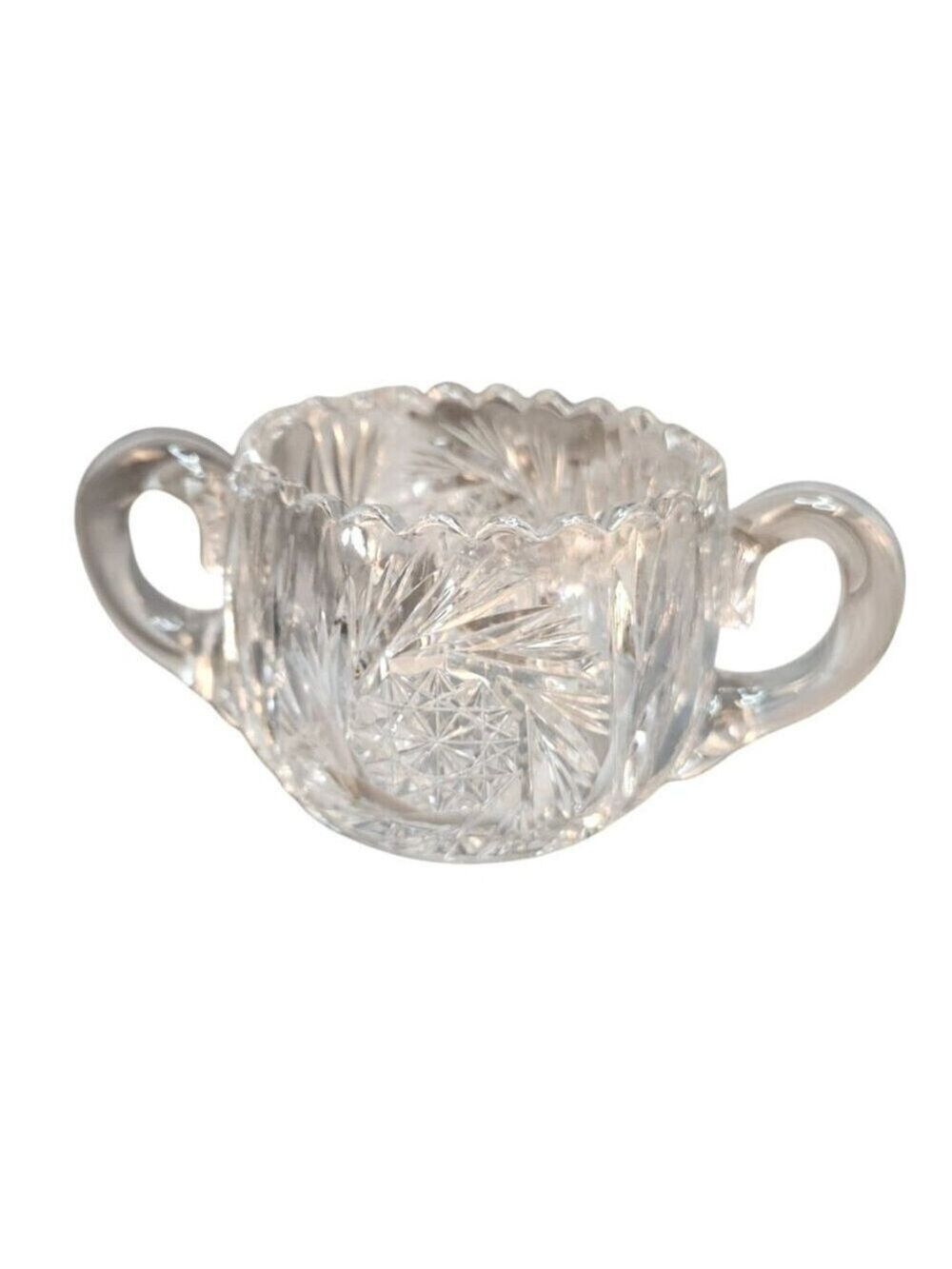 American Brilliant Cut Lead Crystal Glass Hobstar & Fans Saw tooth Clear Sugar
